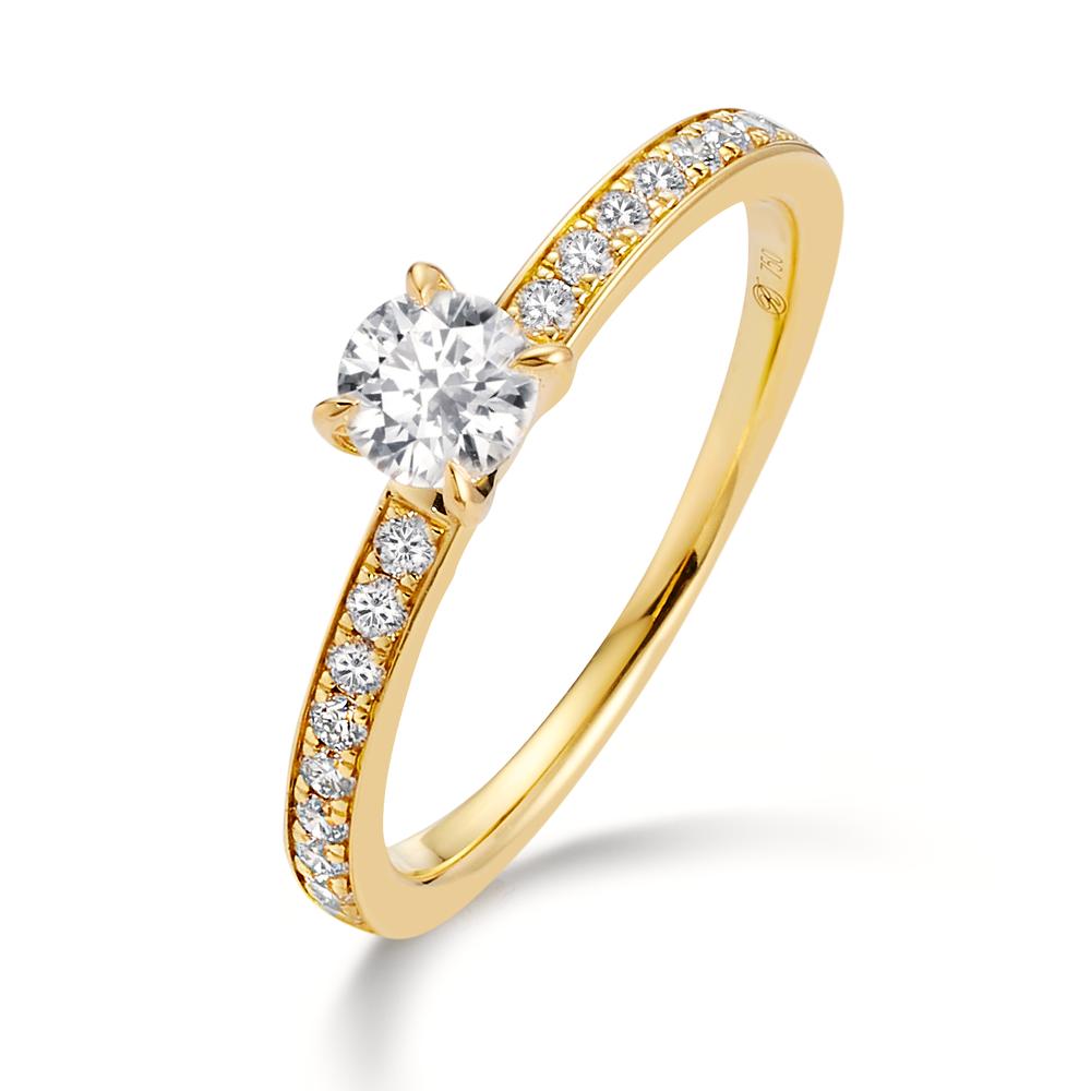 Solitär Ring 750/18 K Gelbgold Diamant 0.50 ct, 19 Steine, w-si-606746