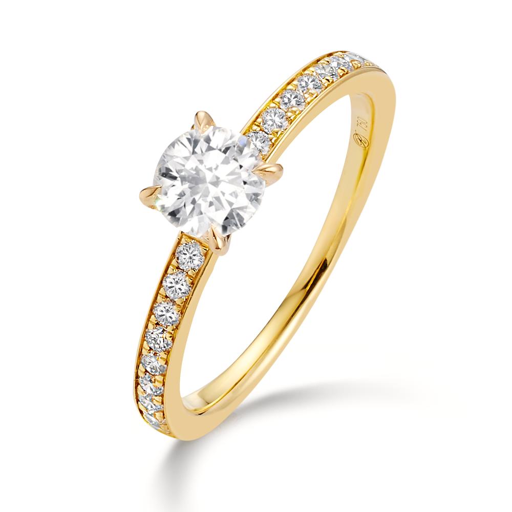 Solitär Ring 750/18 K Gelbgold Diamant 0.65 ct, 19 Steine, w-si-606750
