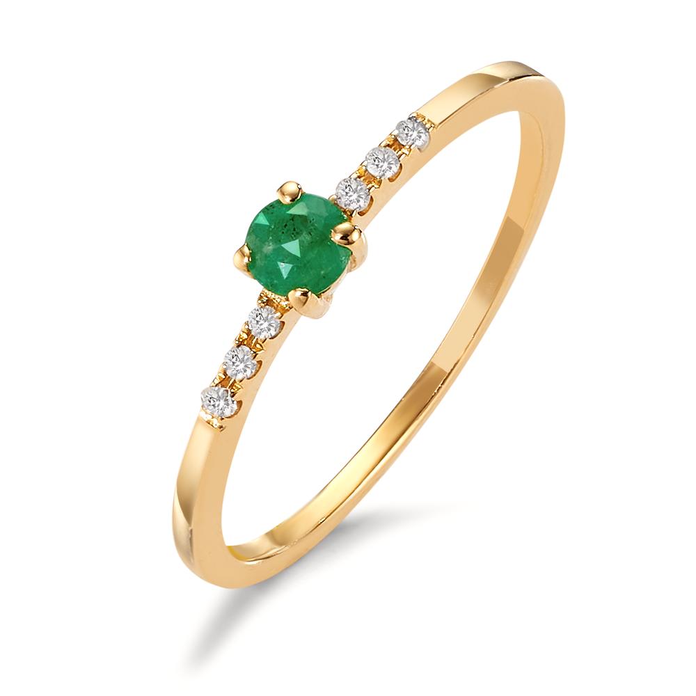Fingerring 750/18 K Gelbgold Smaragd, Diamant 0.04 ct, 6 Steine, w-si-607218